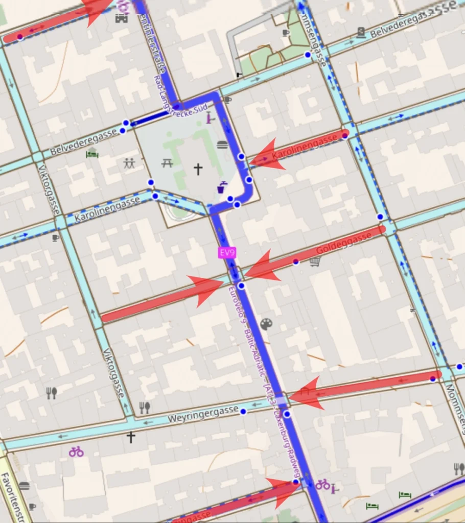 Karte der beschriebenen Verkehrssituation