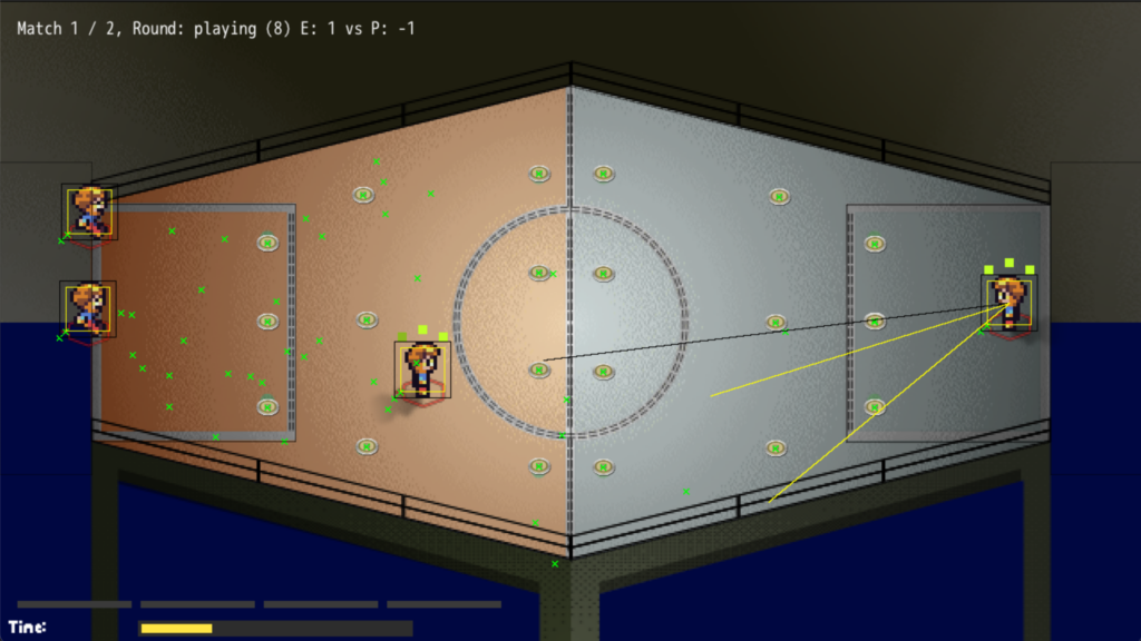Current state, with a less saturated color pallete and more details on the arena, like water gutters and earth disc emitters